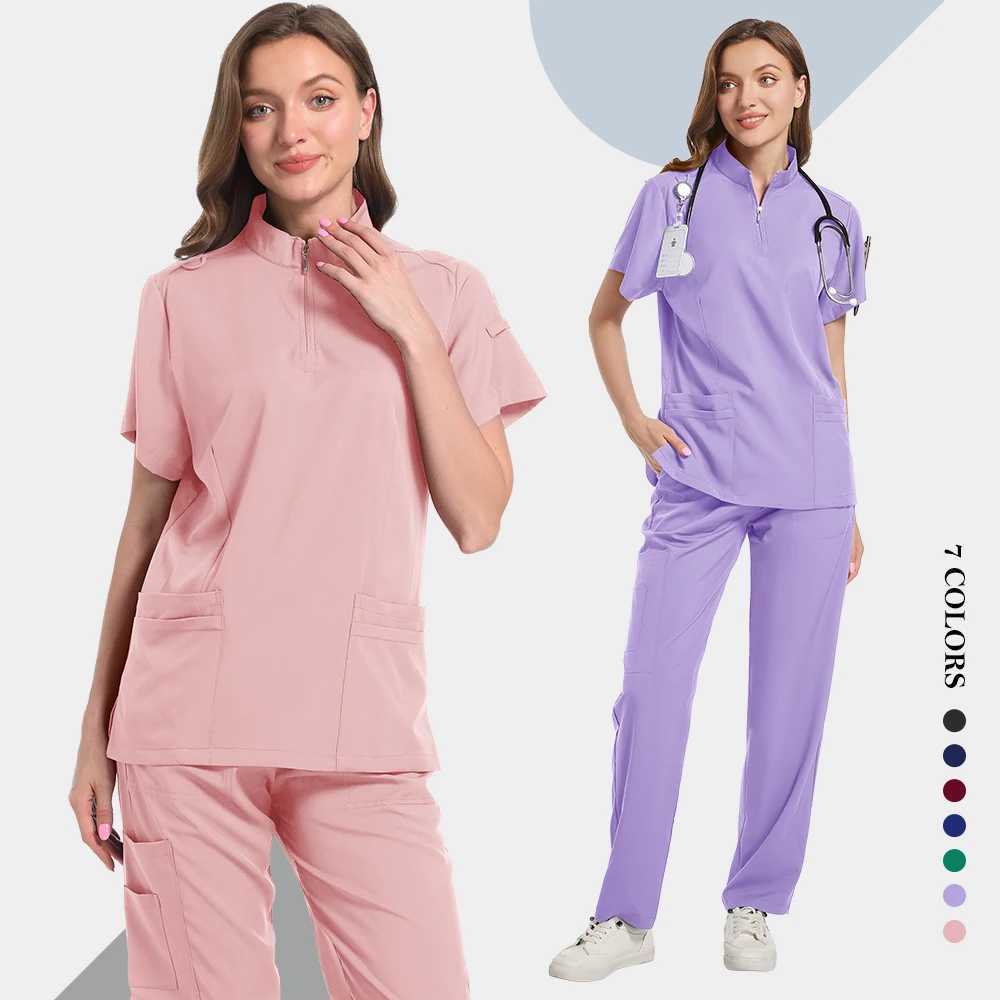 Medical accessories Womens elastic washer uniform set Hospital surgical suit Short Slve top Running pants set Doctors clothing X250410