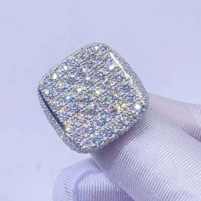 Hot Sell Drop Shipping White Gold Iced Out GRA Moissanite Diamond Ring for Men