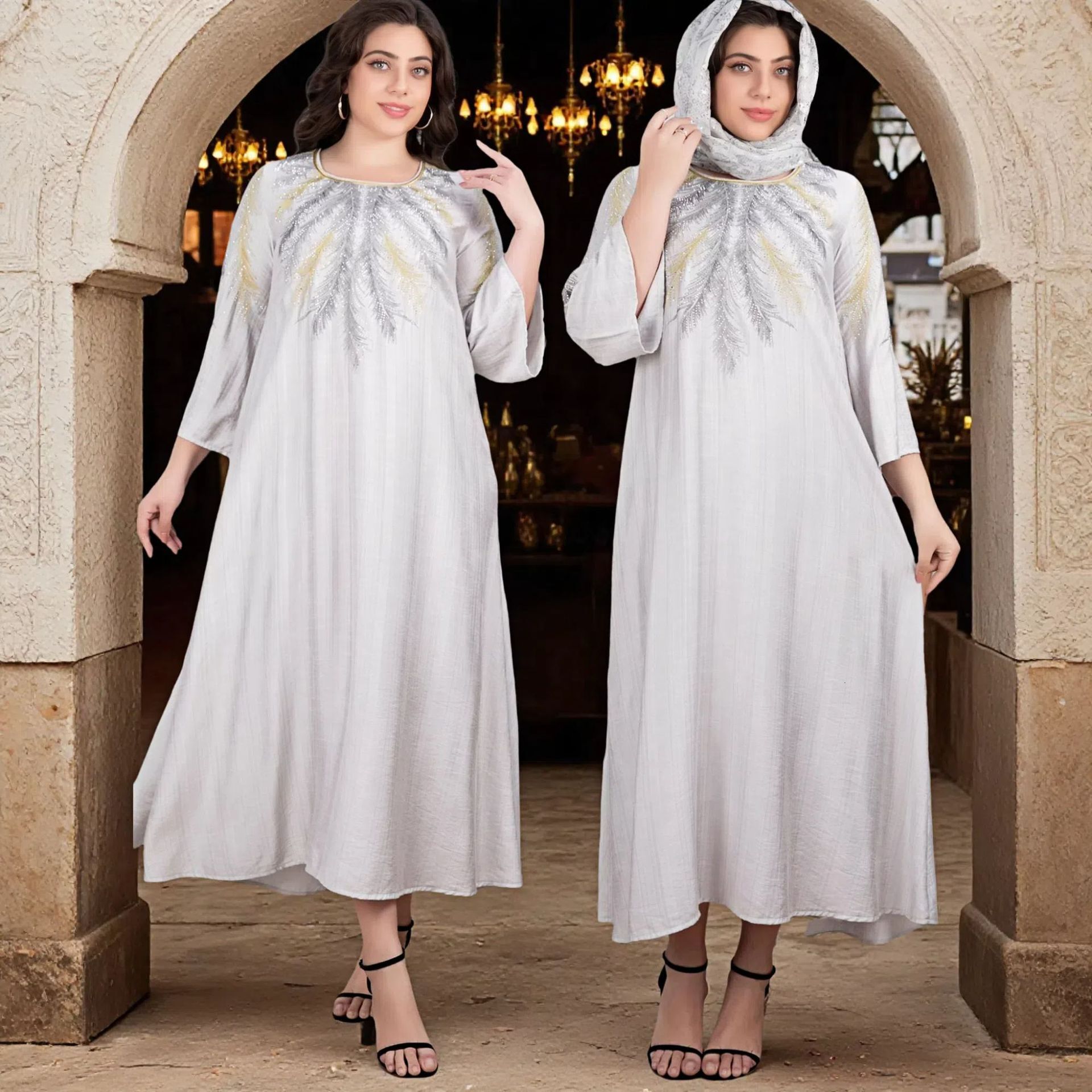 Robe Clothing Factory's new hot stamping evening Muslim dress, plus size women's dress