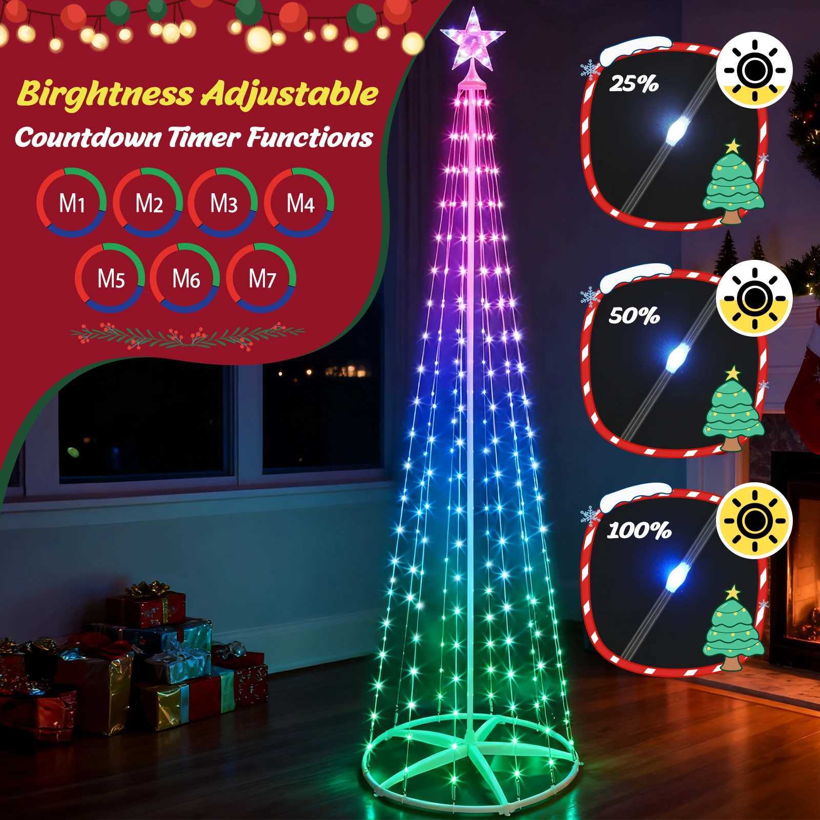 Christmas 24M RGBW Christmas Tree DIY Lighting 16 Million LED Pre Lit Cone Tree Color Changing Lights Music Sync Indoor Outdoor Decor Y251111