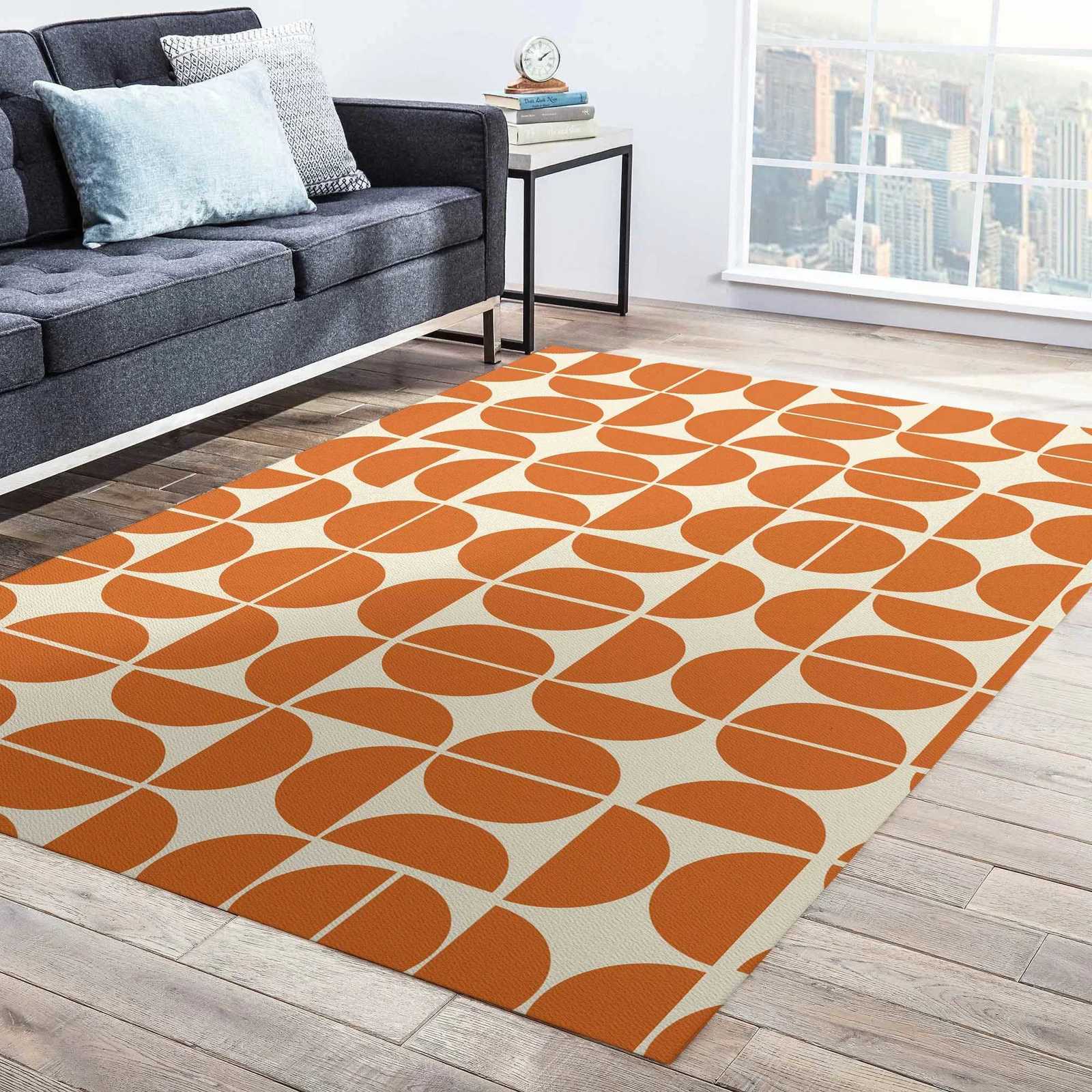 Checkerboard Rug Orange Floral Retro Rug Area Rug Bedroom Aesthetic Retro Rugs Art Deco Rug Mid Century Flower Groovy Rug Y251110