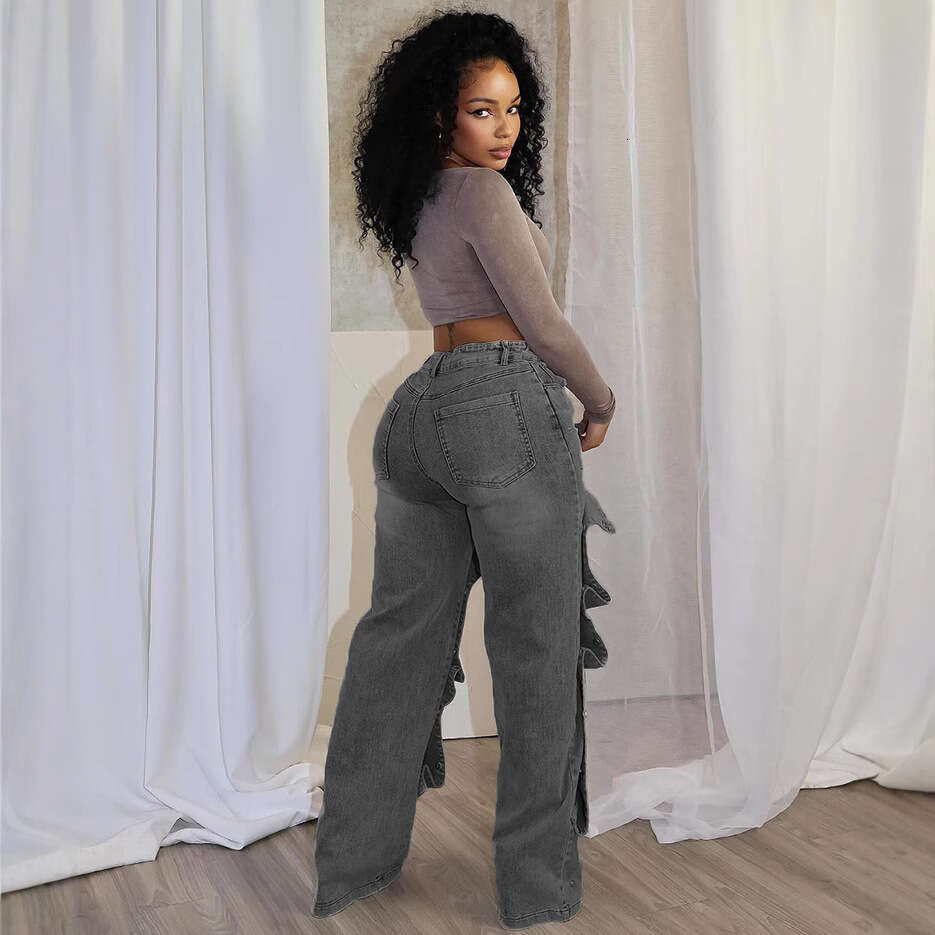 Women's Wear Women's Wear Women's Straight Leg Jeans, Women's Autumn Street Trendsetters, Detachable Button High Waisted Pants