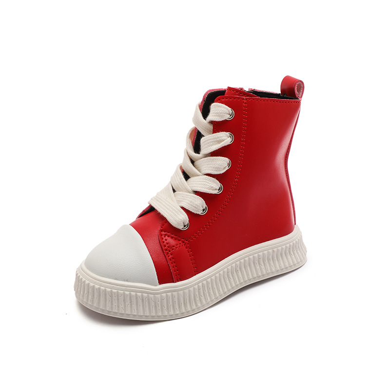 Kids Leather Boots Street Style Fashion Lace Up Boys Girls Platform Waterproof Ankle Boots Kidszworld Toddler Shoes Sneakers Sizes 26 - 36 K0215