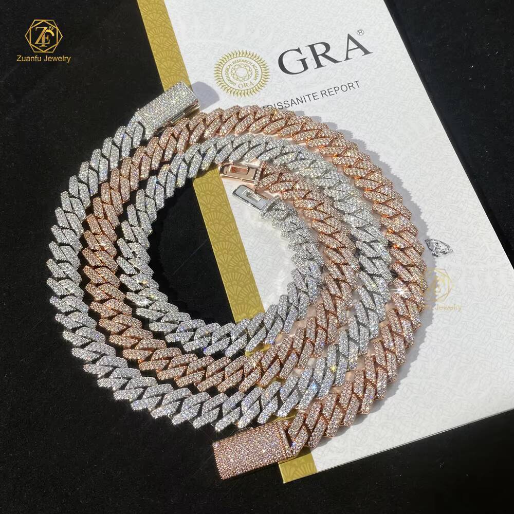 Make in China Classical Cuban Necklace Right Angled Trapezoid Ladder Shape Full Small Diamond 925S Moissanite Chain With GRA