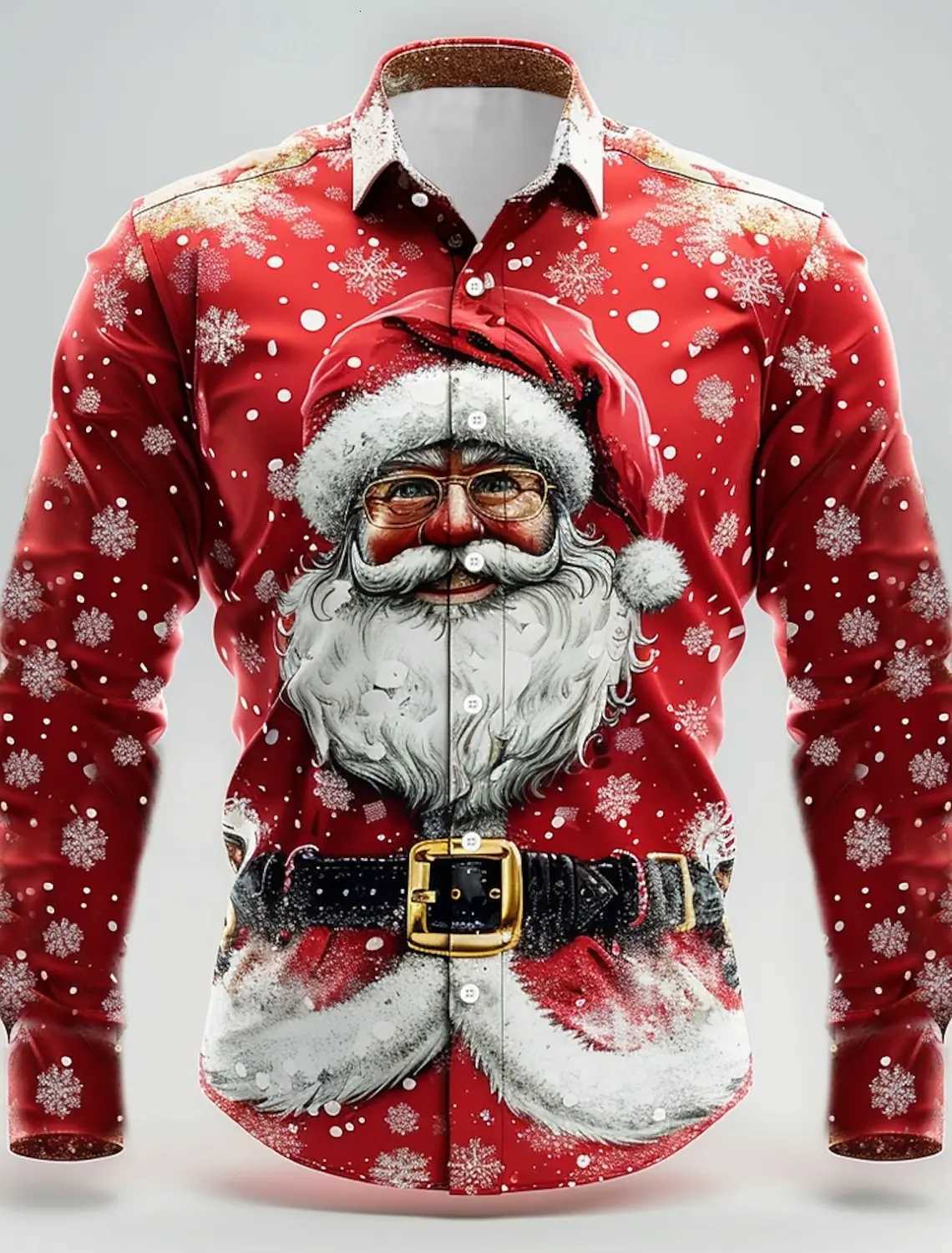 Christmas Theme Fashion Mens Casual Long Sleeve Shirt Breathable Tops Santa Claus Themed Stylish Pattern Full Sleeve Shirts K251110