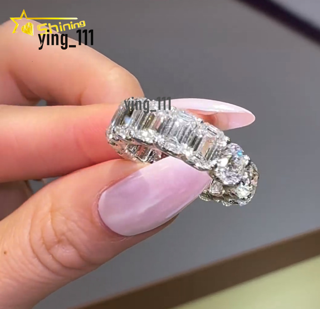 Factory Direct Sell 10K 14K 18K White Gold VVS D Color 3X5MM Emerald Cut Mix Round Brilliant Cut Lab Grown Diamond Ring Band