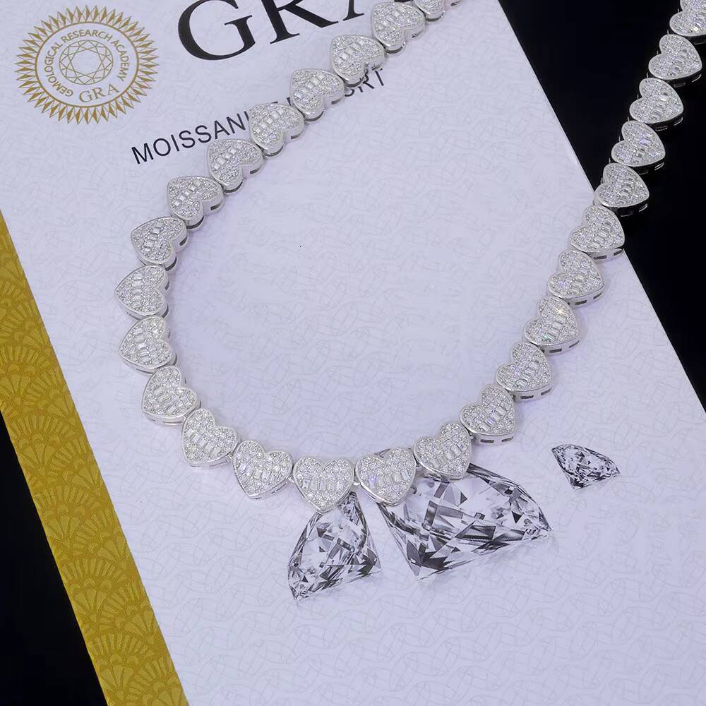 NUOYA Jewelry Heart Shape Tennis Chain Necklace Iced Out Diamond Jewelry D Color VVS Moissanite Sparkling Necklace for Women