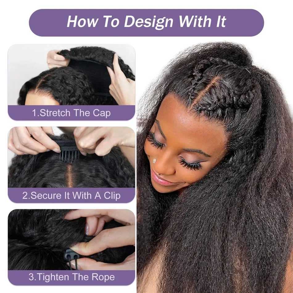 Kinky Straight Half Wig 3 In 1 Half Wig With Drawstring Flip Over Half Wig Yaki Straight Glueless Wigs Ready to Wear Half WigsT251111