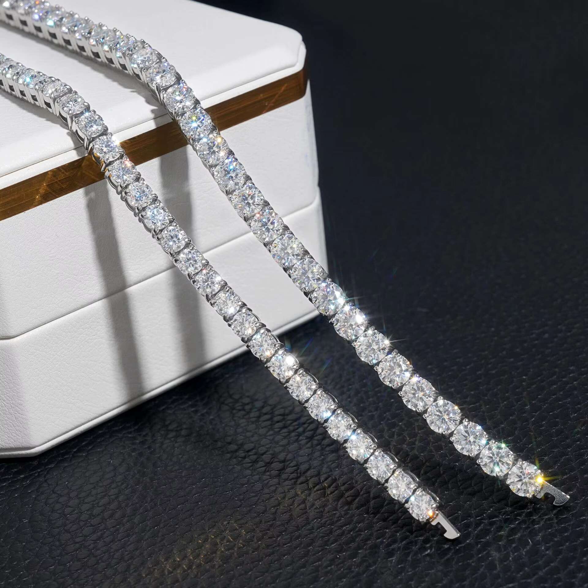 Luxury VVS D Moissanite Tennis Chain Hip Hop 925 Silver 3mm 4mm 5mm Tennis Bracelet Necklace Fashion Gold and White Jewelry