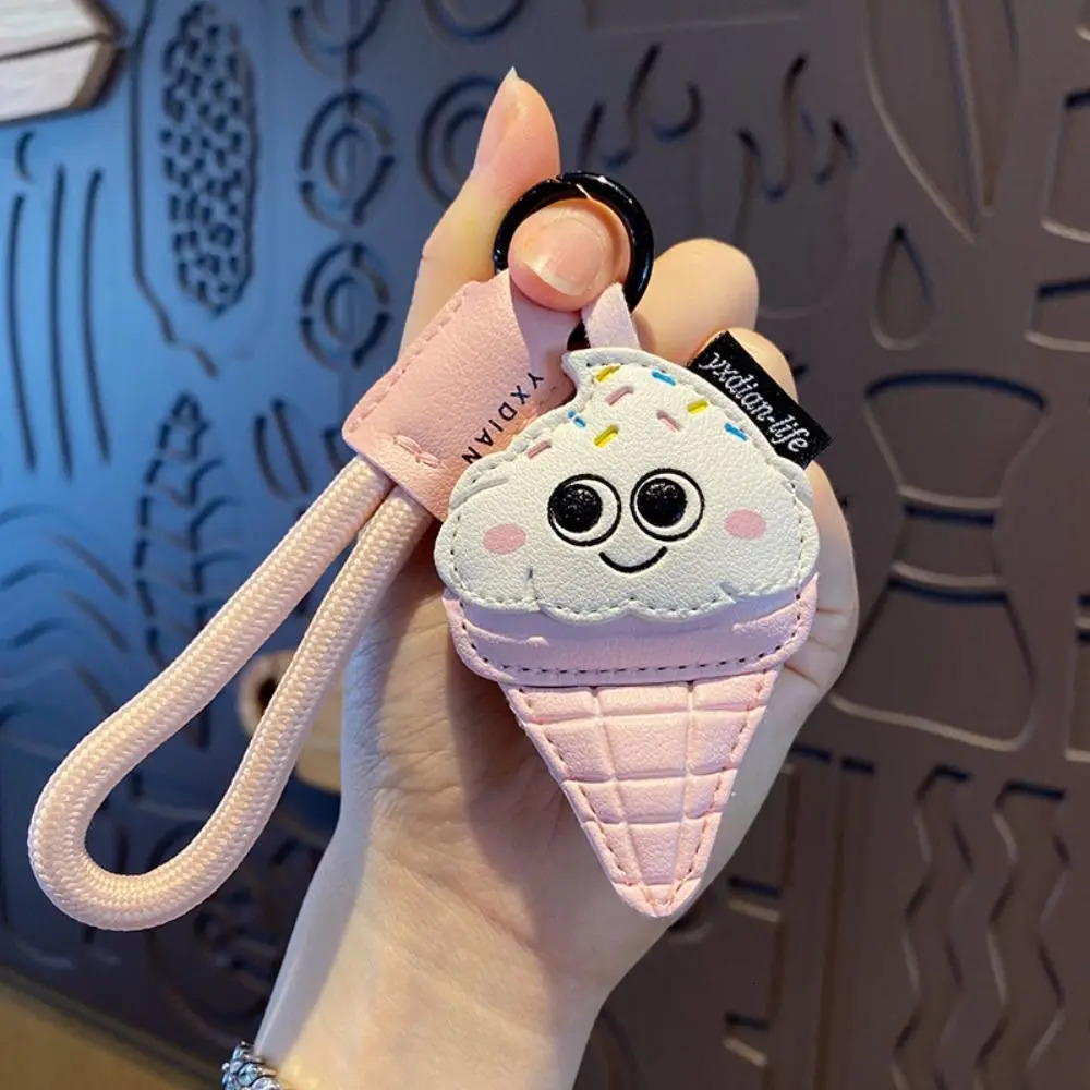 Funny Coffee Cup Shape Keychain Cartoon French Fries Ice Cream Pendant PU Leather Bag Hanging Charm Car Key Ring Bag Key Decor 251110