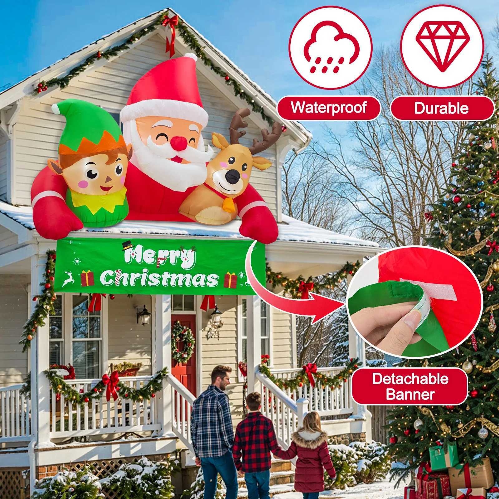 Christmas OurWarm 72FT Christmas Inflatable Outdoor DecorationDetachable Banner Inflatable Santa Claus Outdoor with Elf Reindeer Decor Y251111