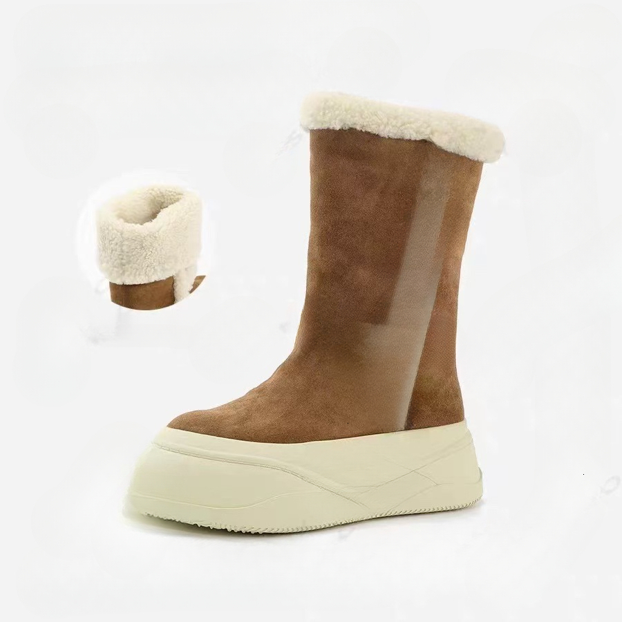 Designer's new autumn and winter leather women's shoes with thick sole and plush lining, casual and versatile plush boots, fashionable and t