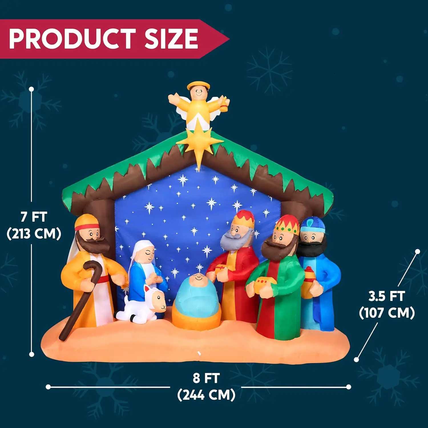 Christmas JOYFY 8 FT Long Christmas Inflatables Nativity Scene Christmas Nativity Set with Build-in LEDs for Xmas Party Yard Dcor Y251111