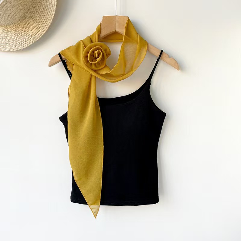 T451 solid color silk scarf small long strip flower ribbon high-grade small silk scarf ladies retro versatile trendy small scarf