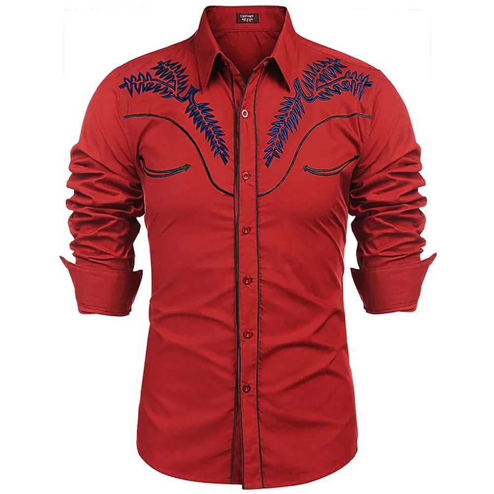 2024 New Fashion Mens Western Printed Long -sleeved Lapel Single -breasted Shirt Casual Social Mens Club Street Clothing K251110