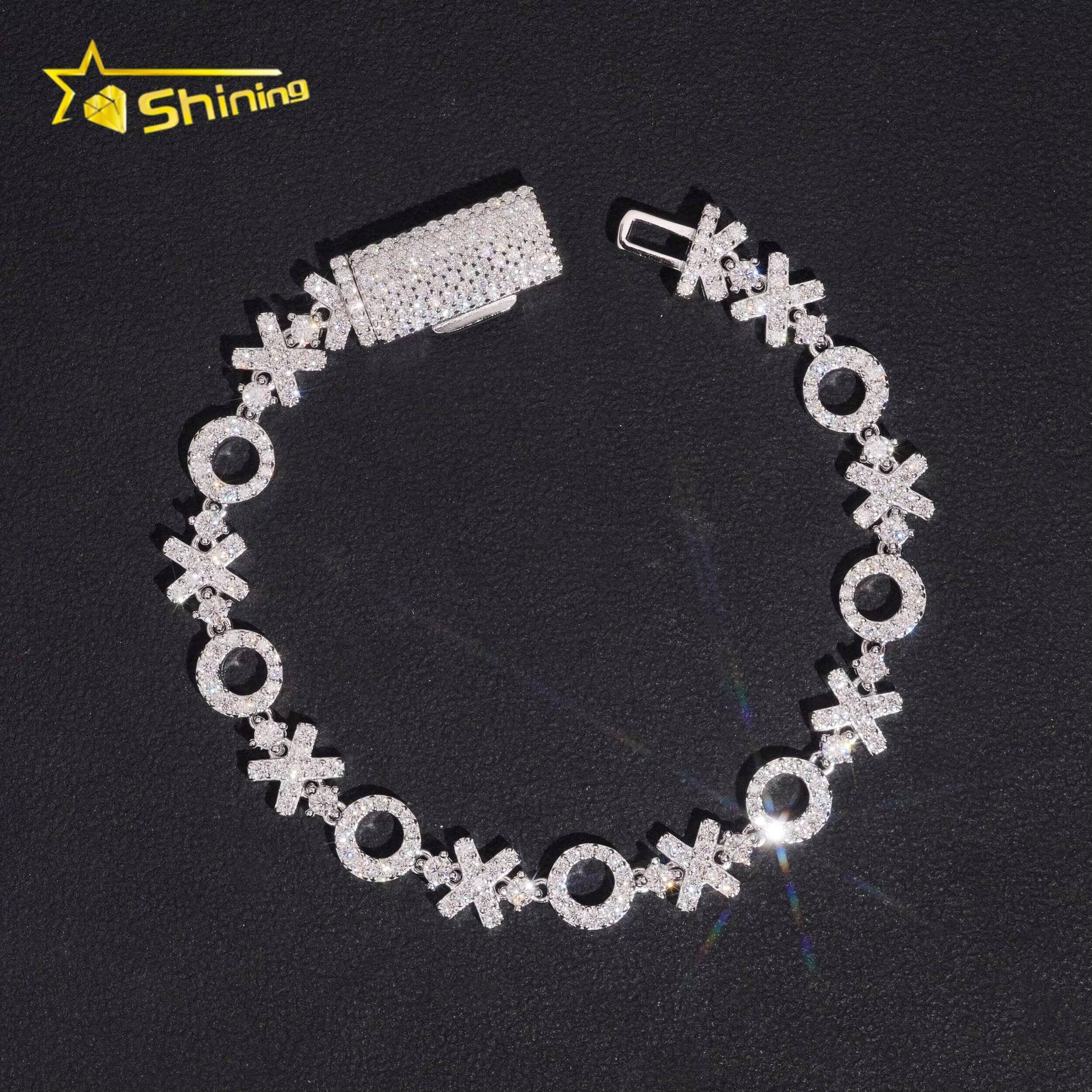 8mm XO Pass Diamond Test Moissanite Men Bracelet Rhodium Plated S925 Moissanite Sparking Hop Hip Iced Out Cuban Link Bracelet
