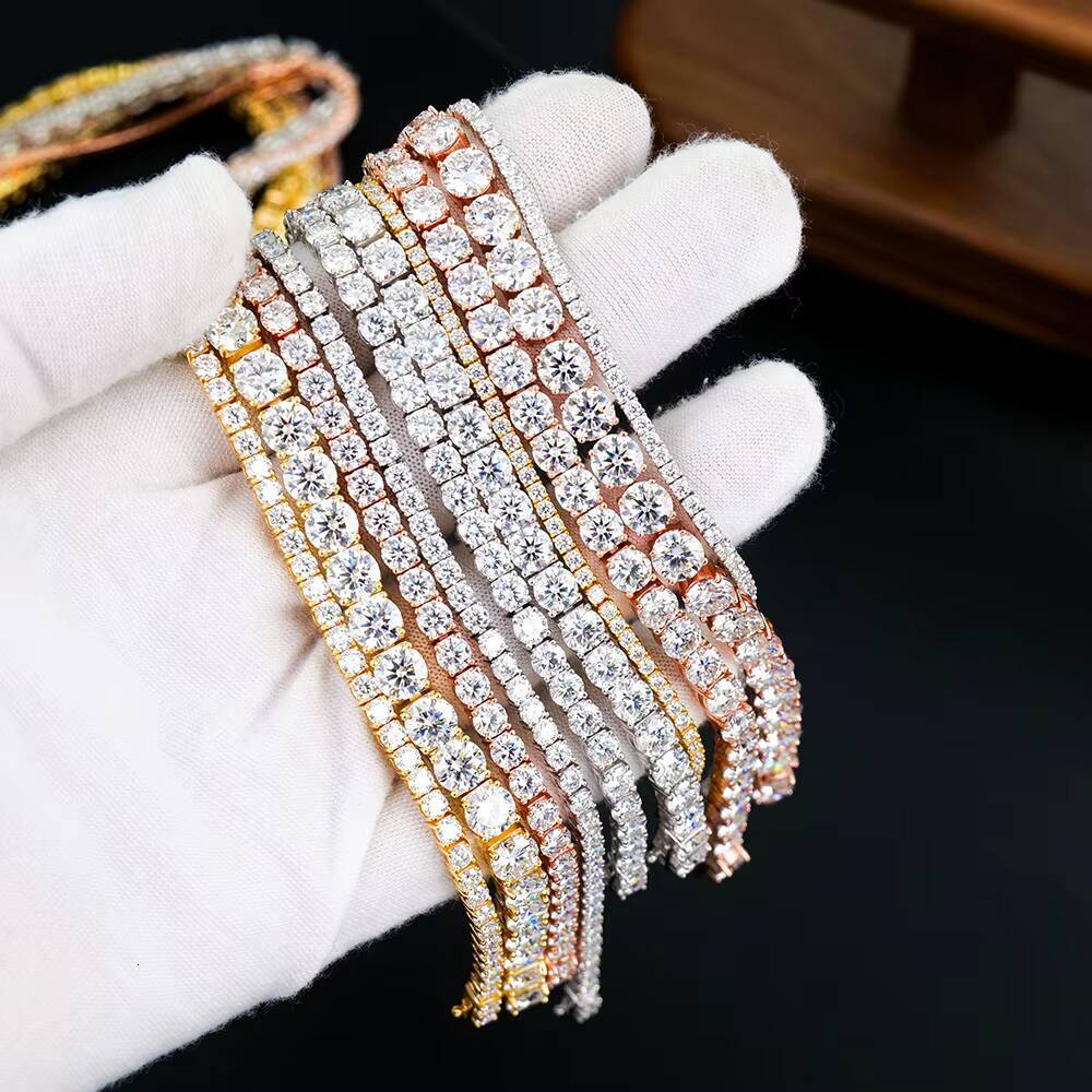 S925 Tennis Bracelet with Four Claws Set in 3mm DEF Color Round Brilliant Cut Moissanite Various Plated Colors for Selection