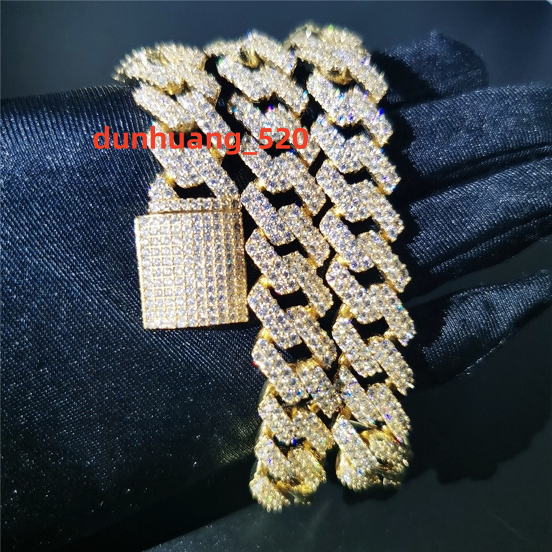High End Luxury Jewelry Iced Out 15mm Two Row Vvs1 Moissanite Cuban Link Chain Necklace