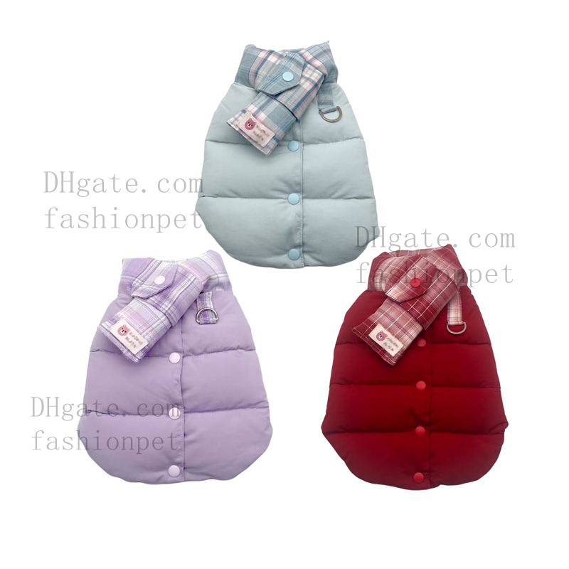 Plaid Scarf Padded Pet Vest with Cute Bear Detail & D-ring, Multicolor Winter Warm Jacket for Small Dogs & Cats, Fashion Puffer Coat for Chihuahua, Po