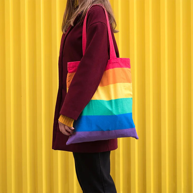 Womens Bag Rainbow Canvas Creative Storage Handbag Color Fashion Funny For Cute Kawaii Girl Simple Wholesale 251110