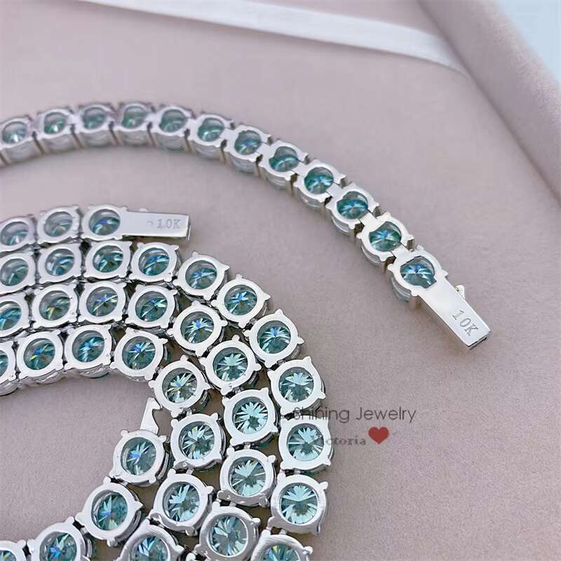 Hip Hop Hot Sell Factory Direct Sell Sterling Silver 925 White Gold 6.5mm Blue Moissanite Tennis Chain