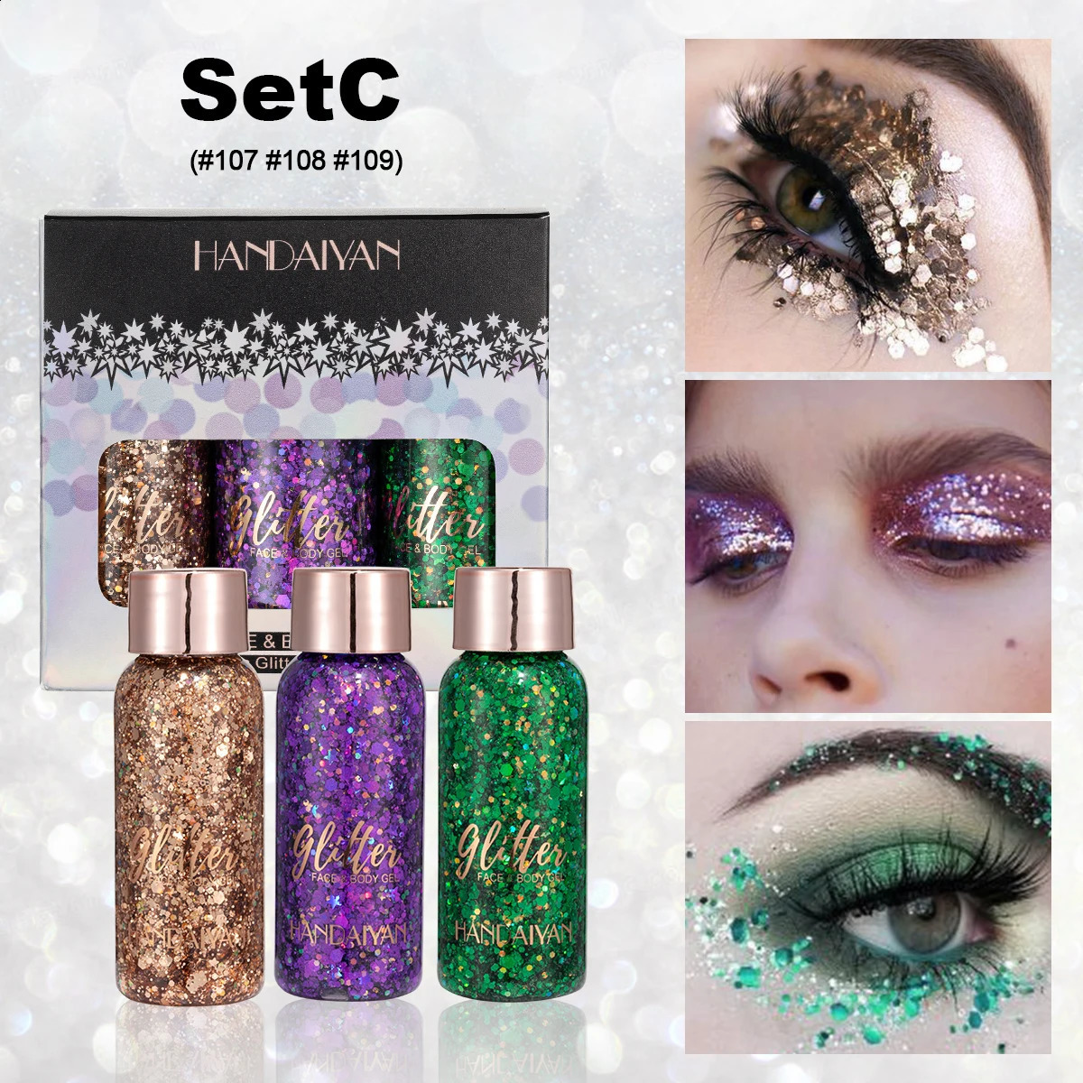 HANDAIYAN 3 colors set gel glittering mermaid face and body glitter stage performance festival glitter gel female body glitter 250410