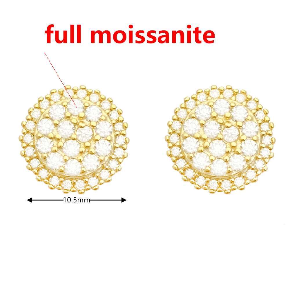 Full Moissanite Diamond Earrings D Color VVS 925 Sterling Silver White Gold Hip-hop Round Earrings for Women Men