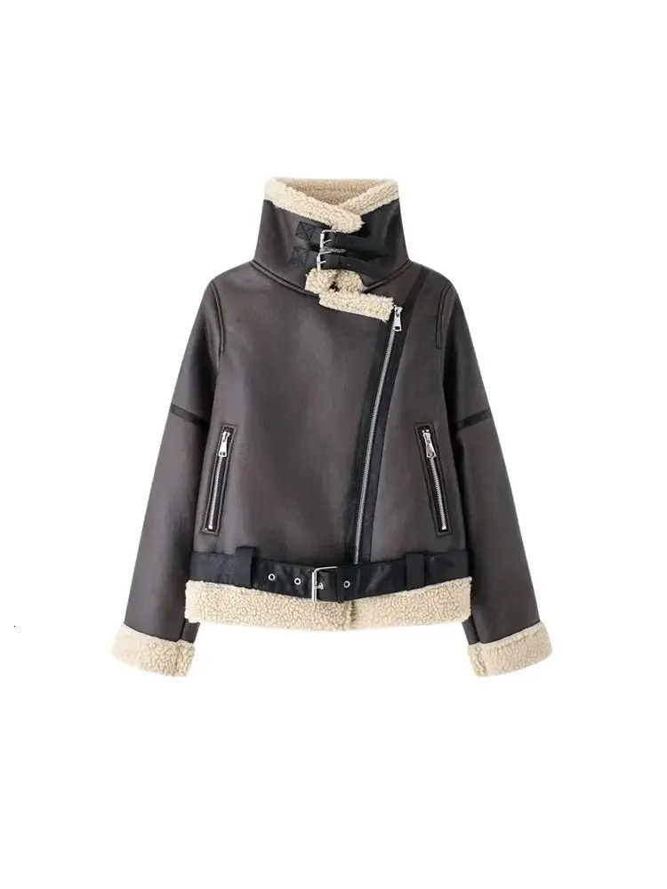 Womens Thick Warm Suede Jacket with Belt Long Sleeve Coats Faux Shearing Female Outerwear Chic Tops Winter Fashion 251105