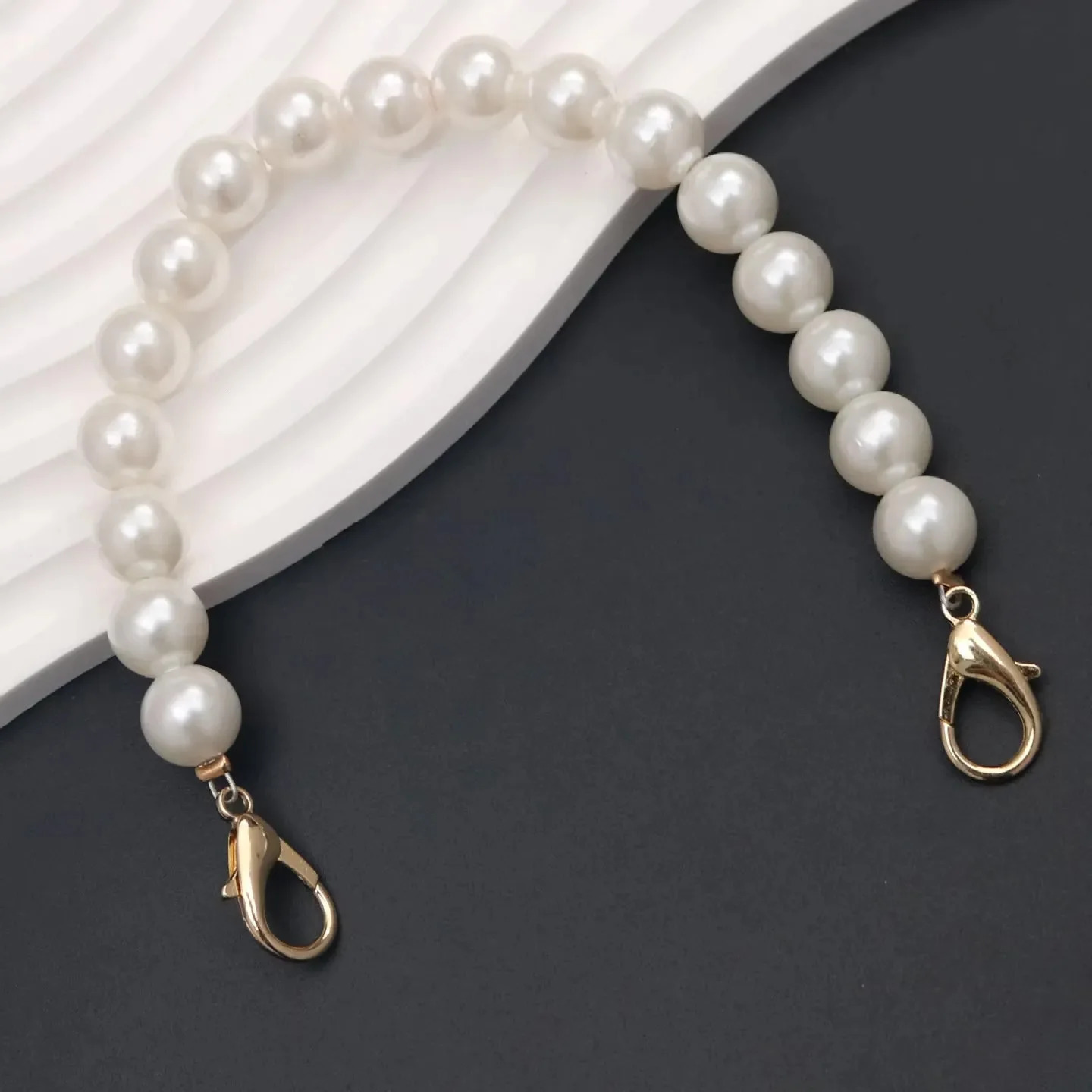 1 Pcs Pearl Purse Chain Strap Pearl Bag Chains Decorations White12mm Imitation Pearl Bead Bag Chain Short Strap 251110