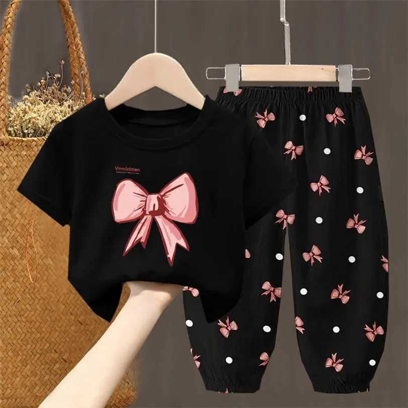 Summer set of childrens clothing for girls children toddlers cute and fashionable T-shirts tops pants 2PCS baby clothingXJ250410