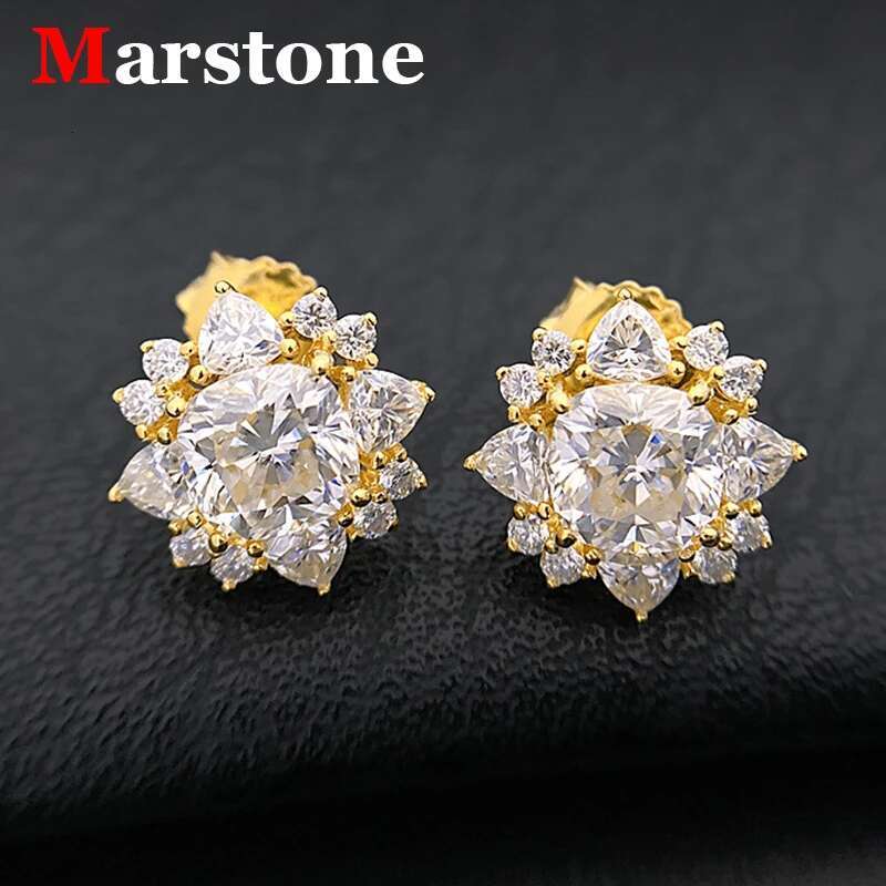 Full Moissanite Diamond Flower Earrings Square Cut D Color VVS 925 Sterling Silver Yellow Gold Earrings for Women Men