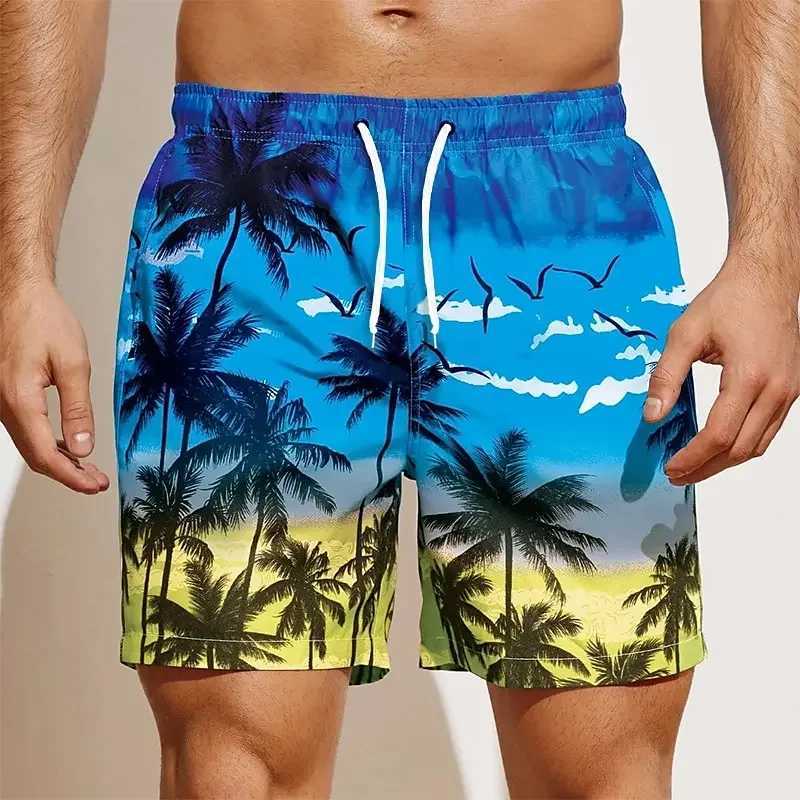 2025 Summer Oversized Casual Mens Drawstring Shorts Quick Dry Hawaii Holiday Sports Swimming Trunks Coconut Tree Printed ShortsW250410