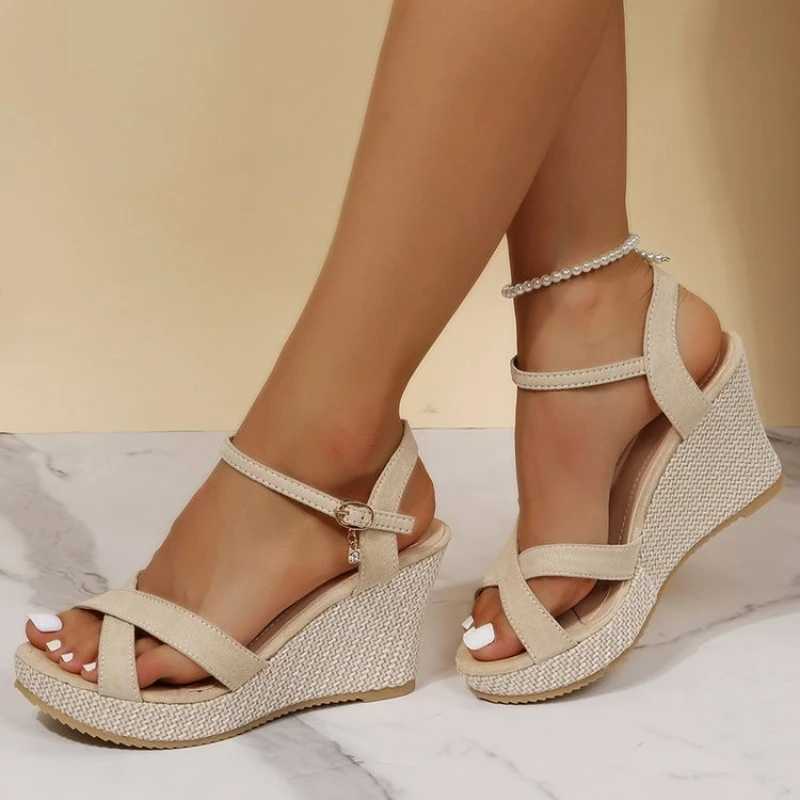 Fi Wedge Womens Summer Casual N-Slip Peeping Toe Platform Shoes Rubber Bottom Buckle Elegant High Heels Womens SandalsXJ250410