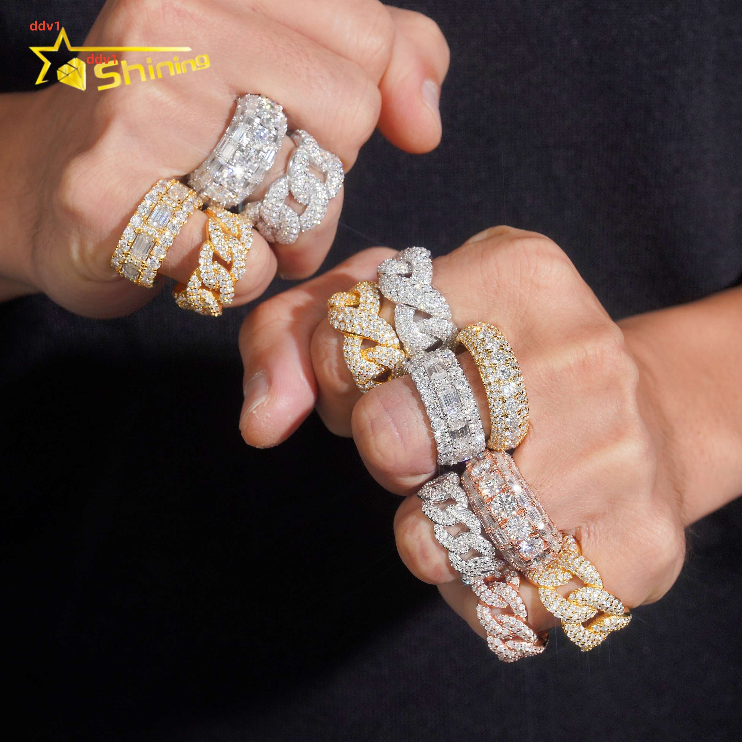 Hip Hop Fine Rings Collection Iced Out VVS Moissanite Engagement Ring Custom Men Sterling Silver 925 Ring