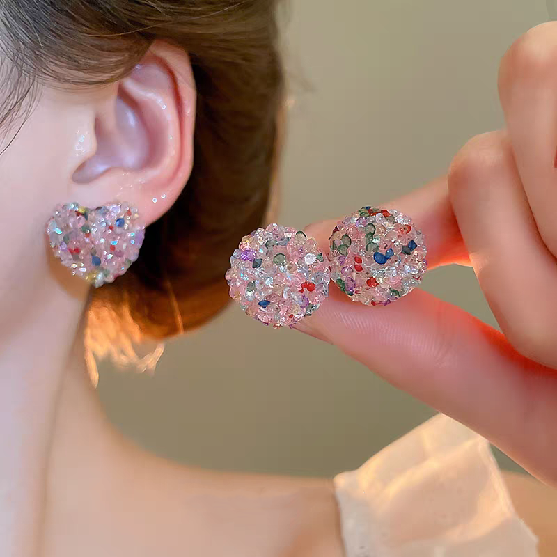 Chic Colored Crystal Heart Earrings for Her - Sparkling Diamond Details Included