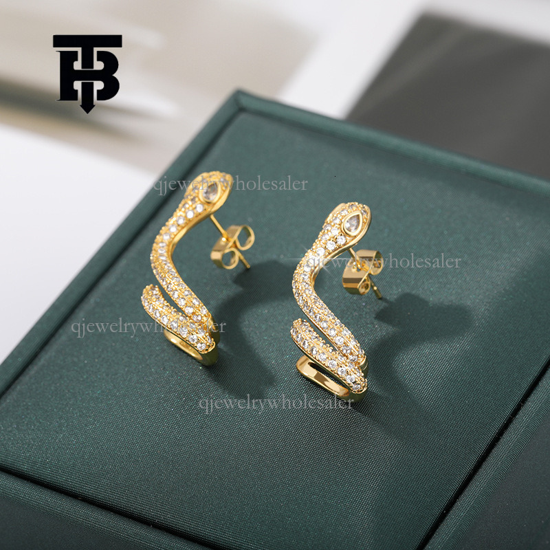 TB BHULAMTE Designer Luxury Serpentine Earrings New European Style Cartilage Clip Personalized Water Diamond Exaggerated Earrings Fashion Women's