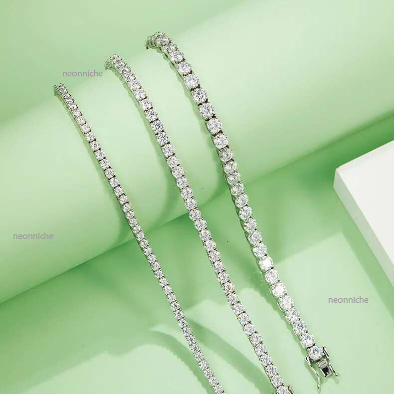 sier tennis chain Vvs moissanite iced out fashion designer jewelry bracelet Hip Hop Necklace Pass Dia Test 3mm 4mm 5mm for Men Women 5A with gift box