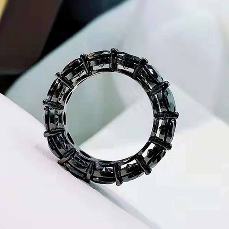 5MM Black Full Moissanite Diamond D Color Womens Ring S925 Sliver Plated 18K White GreenPink Blue Ring Fine Jewelry for Women