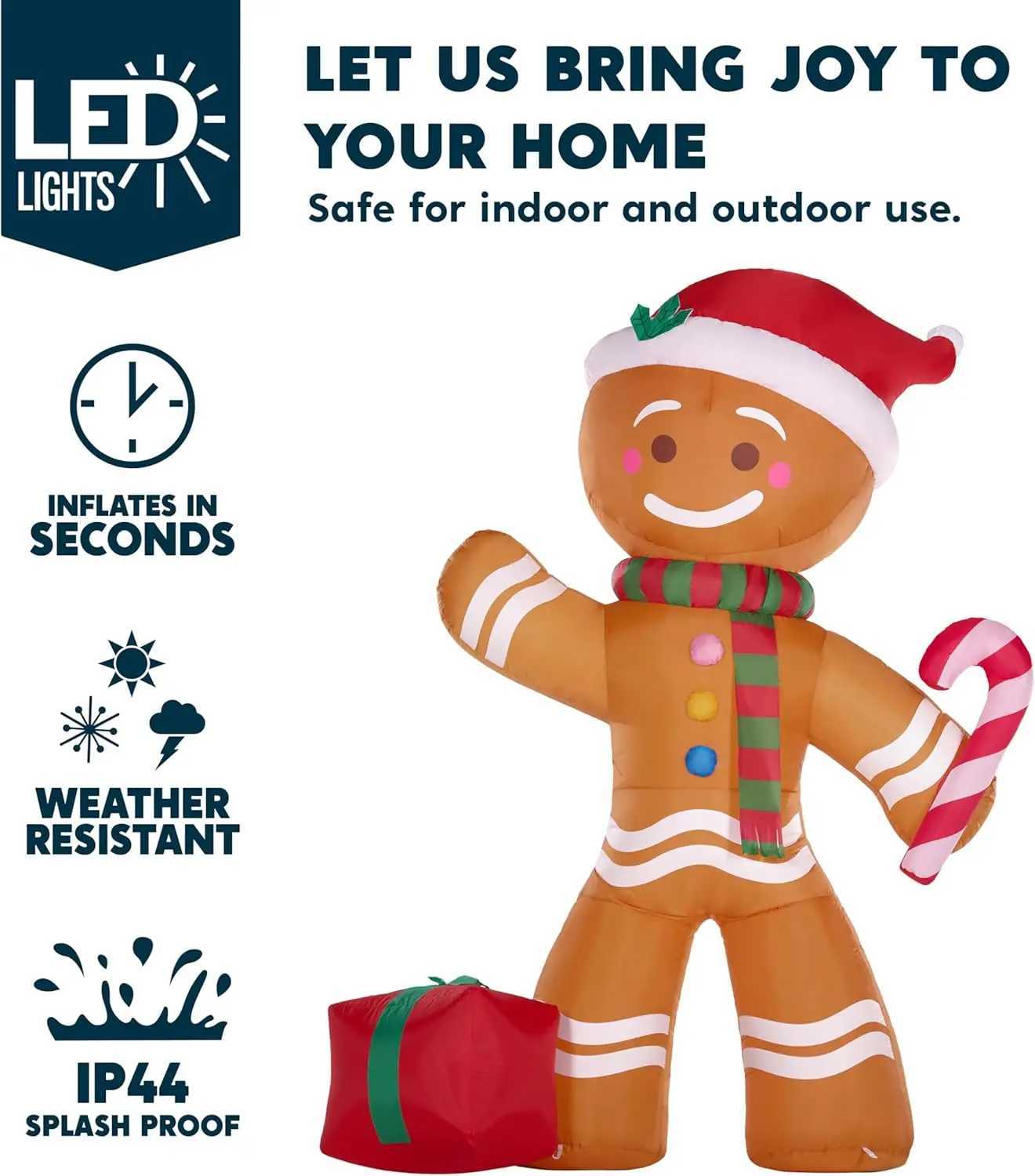 Christmas JOYFY 8 FT Christmas Inflatable Gingerbread Man with Candy Cane with Build-in LEDs for Xams Party Outdoor Dcor Y251111