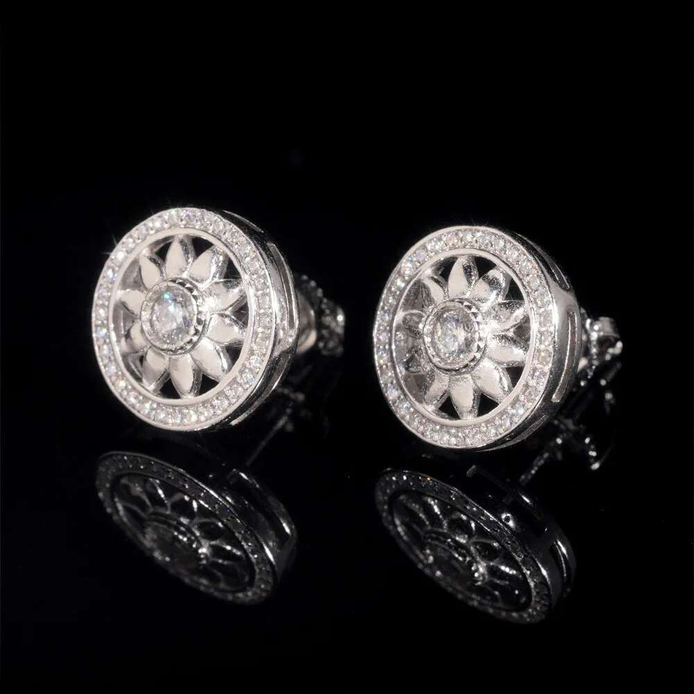 11.3mm Iced Out Moissanite Sunflower Earrings Screwback 925 Sterling Silver Hip Hop Lab Diamond Stud Earrings Pass Tester Gift