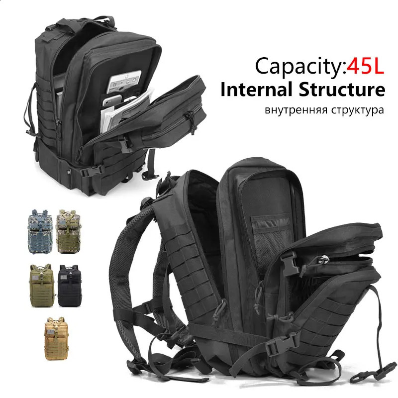 50L Large Capacity Men Tactical Backpack 3P Softback Outdoor Waterproof Bug Rucksack Hiking Camping Hunting Bags 250407