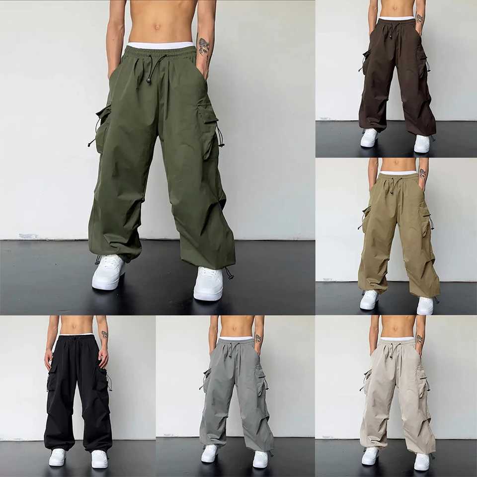 Mens classic streetwear retro solid color Y2k hip-hop wide leg loose seamless pants jogging bag casual comfortable sports pantsXJ250410