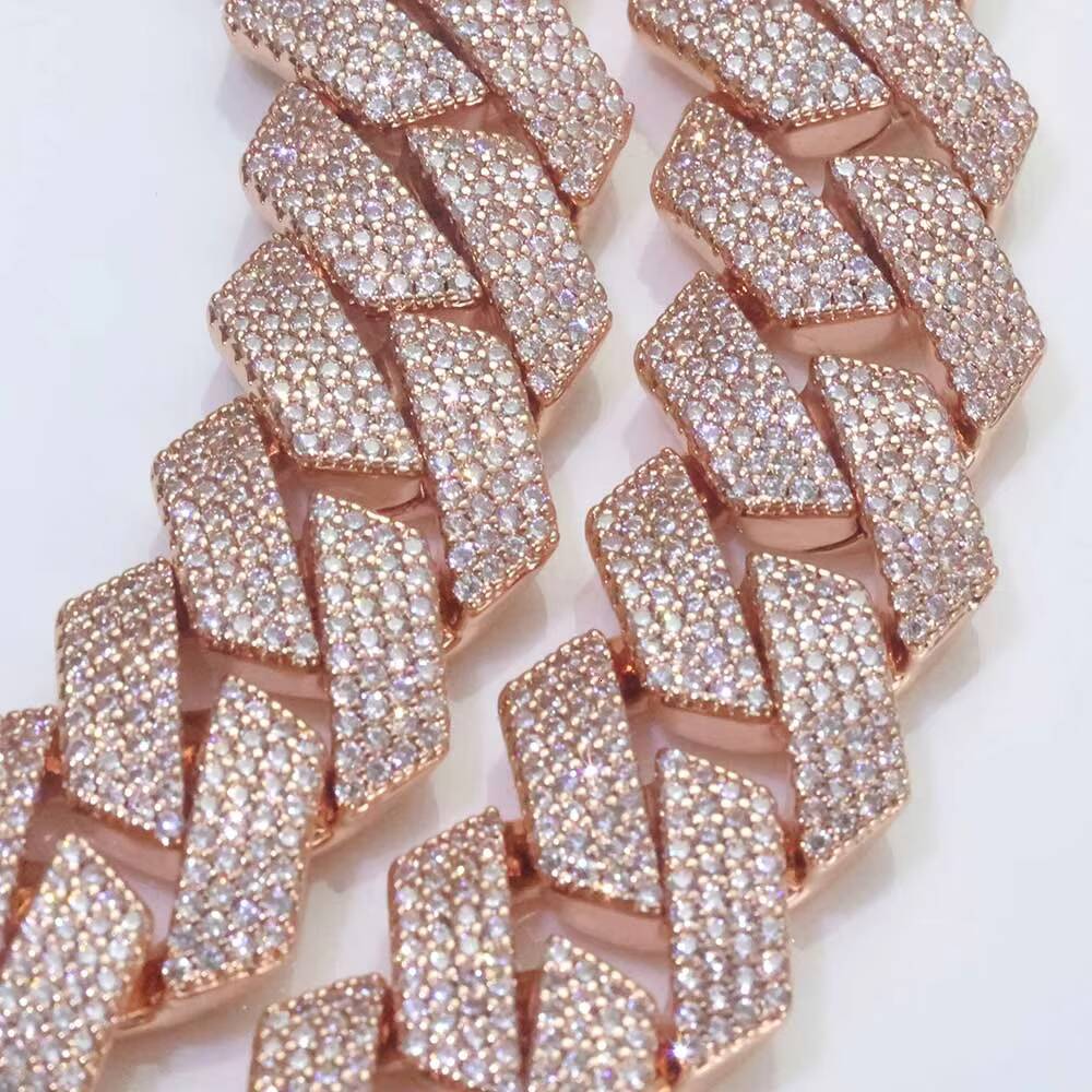 NUOYA Luxury Miami Cuban Link Chain Necklace 15mm 4 Row Width Iced Out with Moissanite Stones Prong Set Rose Gold Plated Hip Hop Jewelry