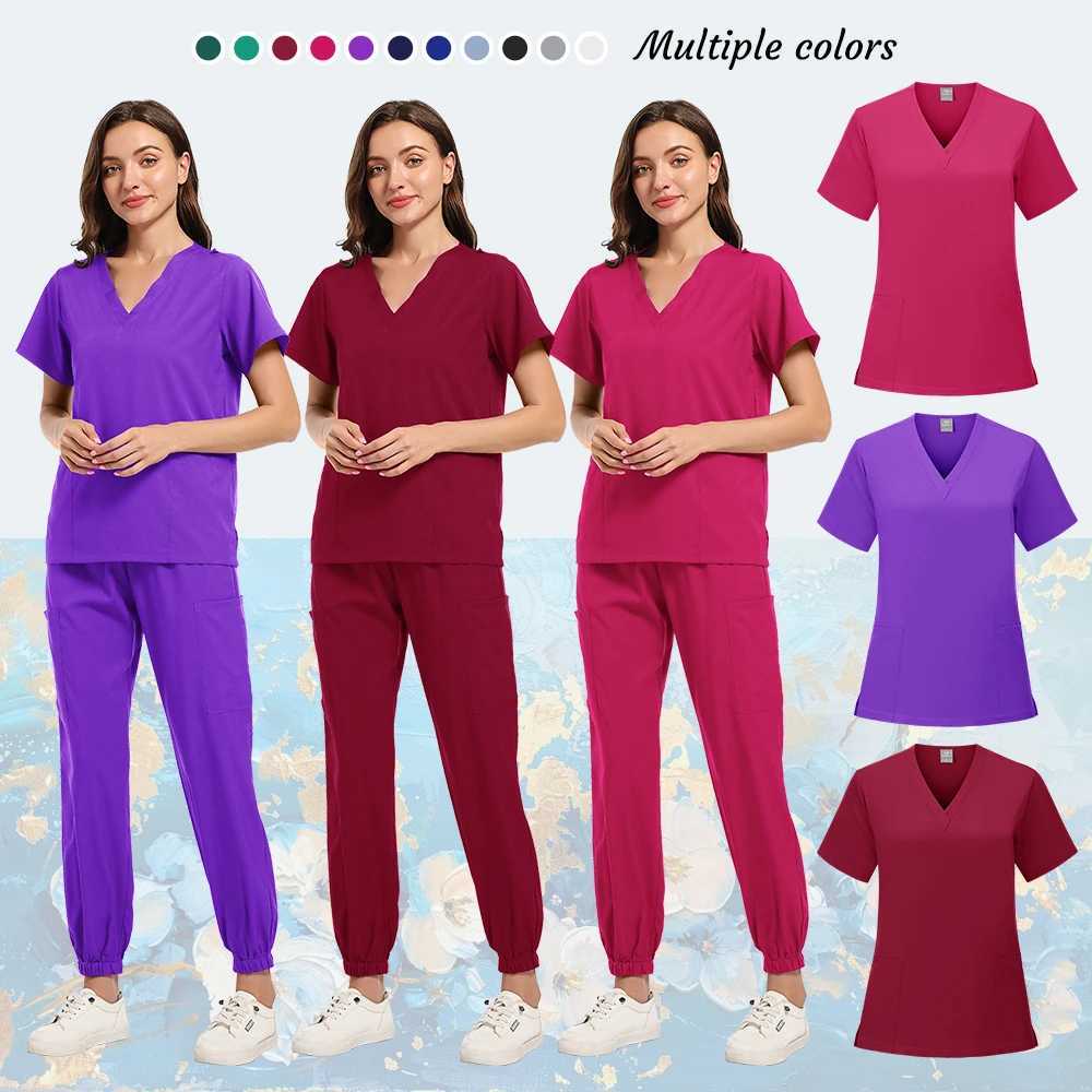 Women Medical Uniforms Elastic Scrubs Sets Hospital Surgical Gowns Short Slve Tops Pant Nursing Accessories Doctors Clothes X2504101