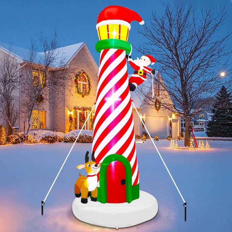 Christmas 10FT Christmas Inflatable Decoration Giant Lighted Lighthouse Blowups with Santa and Reindeer AirBlown Ornaments with Storage B Y251111