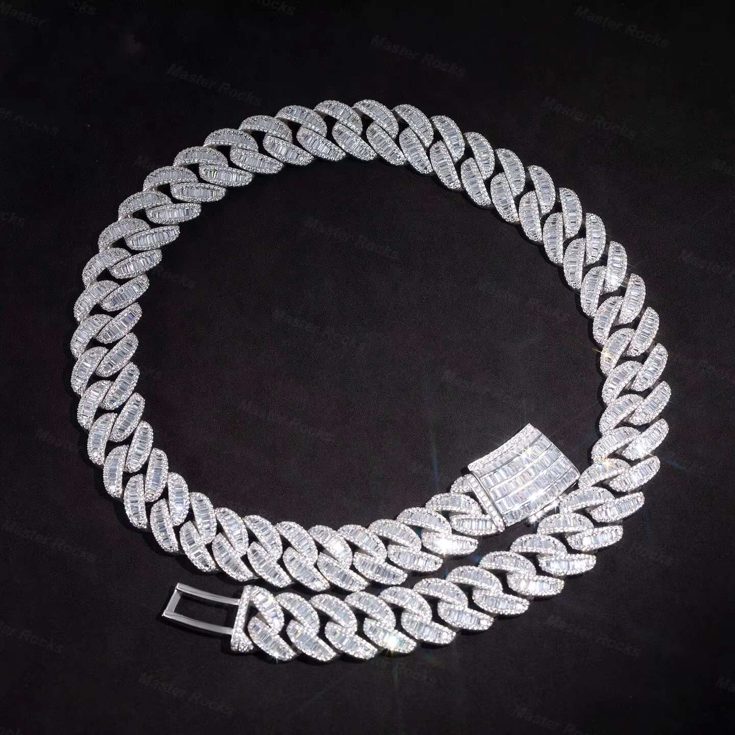 15mm Cuban Link Chain 925 Sterling Silver Iced Out Baguette Cut Hiphop Miami VVS Moissanite Cuban Chain