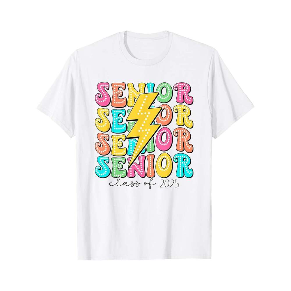 Designer T shirt Senior 25 Class Of 2025 Graduation School Retro Groovy - 220g T shits