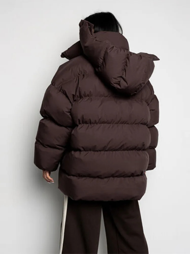Fashion Thicken Hooded Cotton Jacket For Women Oversize Long Sleeve Zipper Warm Coat Winter Female Street Loose Parkas Outerwear 251103