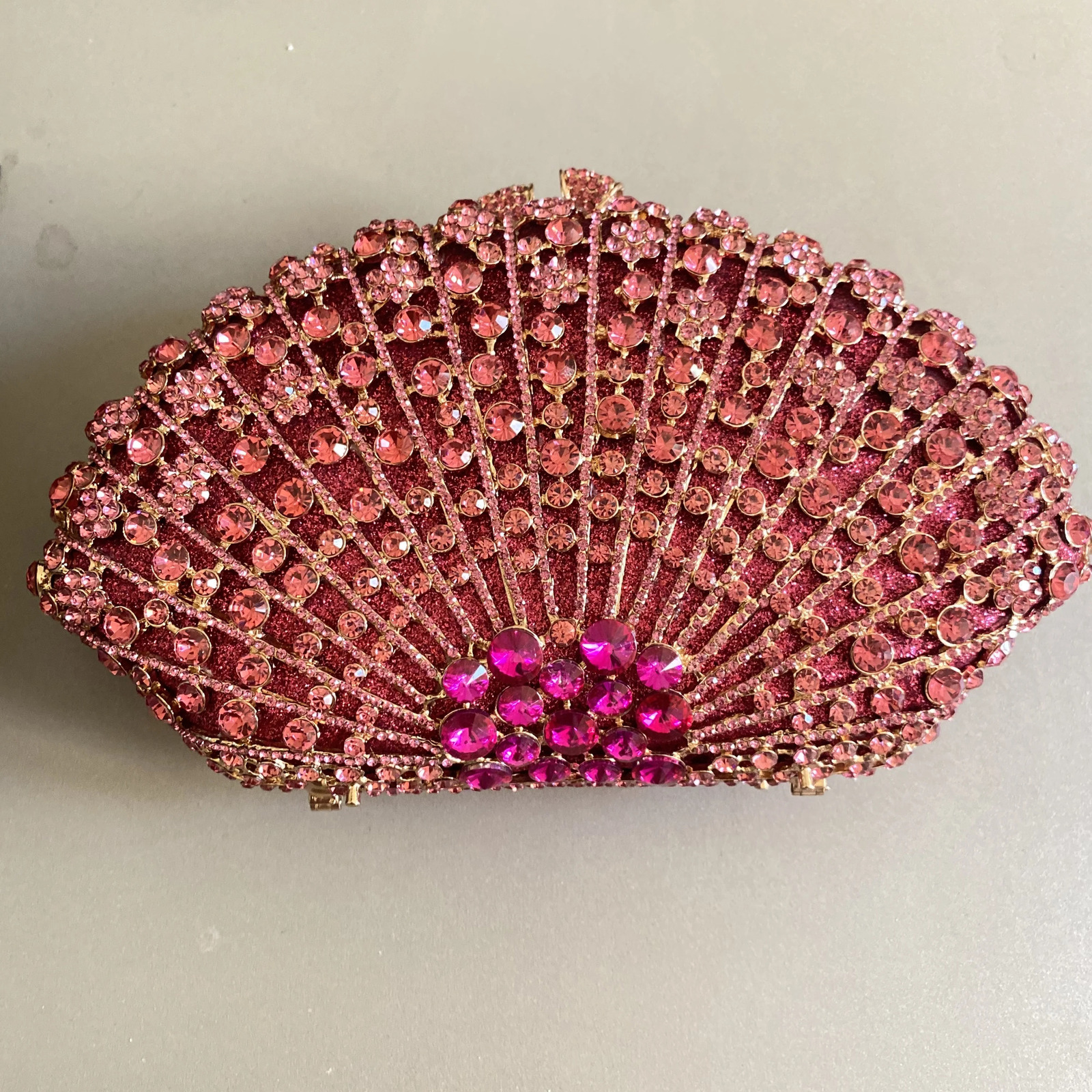 Fuchsia Pink Rhinestone Evening Bags Fan Women Diamond Wedding Purses Crystal Party Minaudiere Lady Dinner Cocktail Clutches 251106
