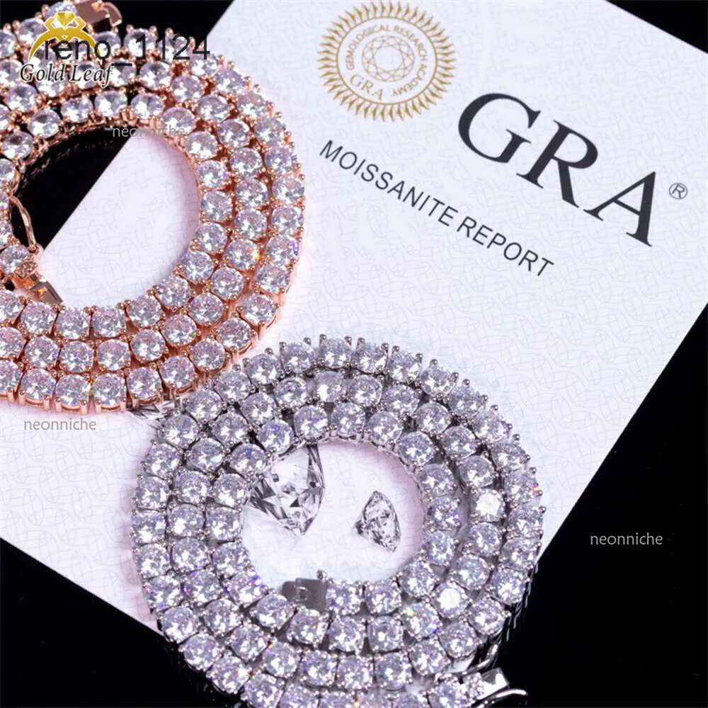Goldleaf Custom Hiphop Chain Men 3-5mm GRA Certified VVS Dia Sterg Sier Moissanite Tennis Necklace